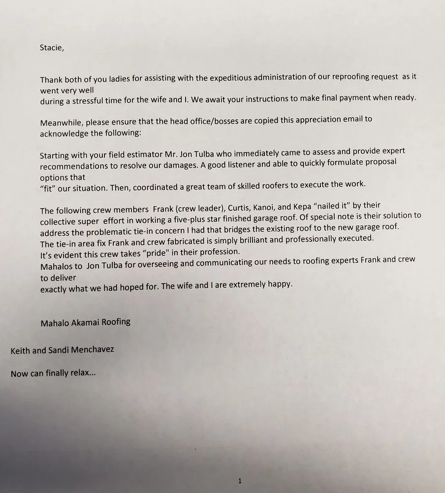 Slide of Akamai Roofing