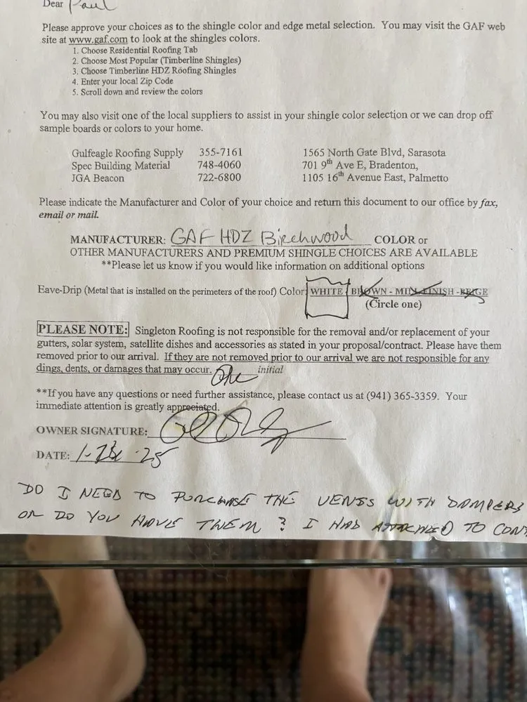 Slide of Alvin J. Singleton Roofing