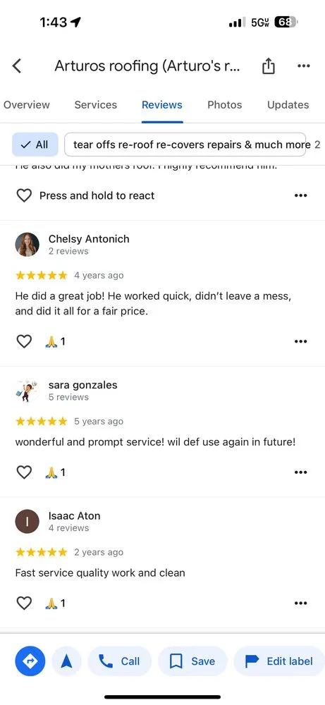 Slide of Arturos Roofing