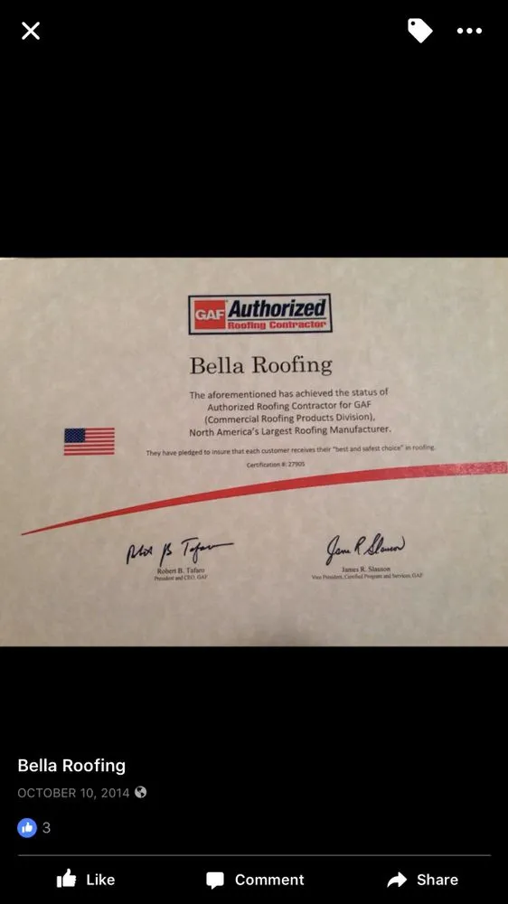 Slide of Bella Roofing