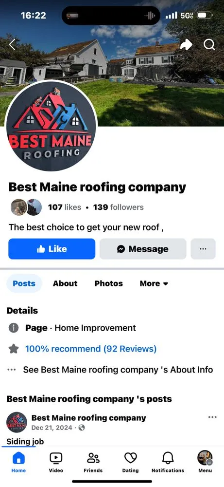 Slide of Best Maine Roofing