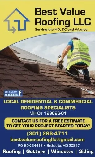 Licensed roof repair in W BETHESDA, MD by Best Value Roofing