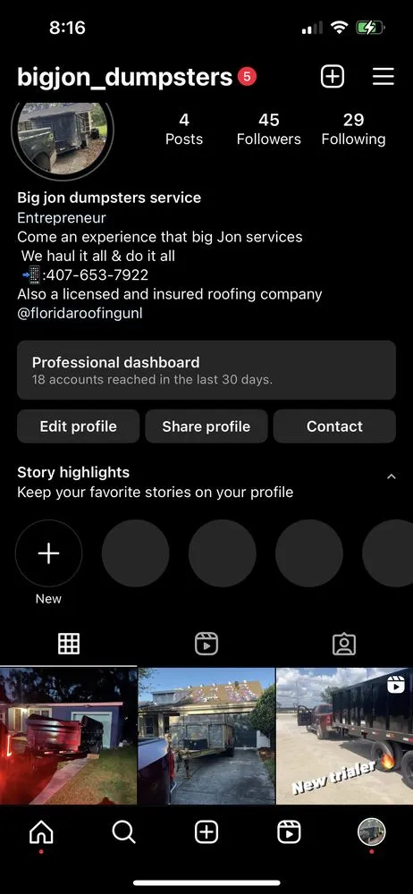 Slide of Big Jon Dumpster Services