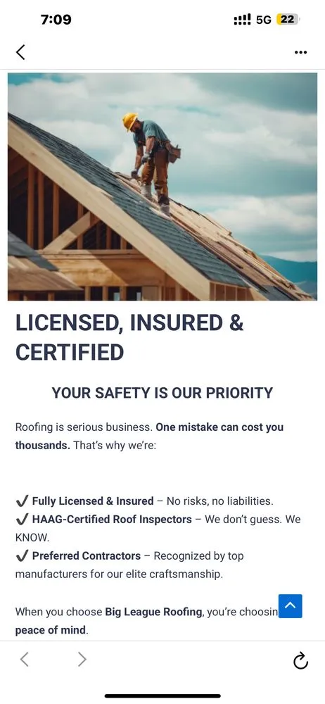 Slide of Big League Roofing