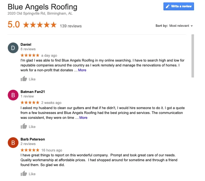 Slide of Blue Angels Roofing