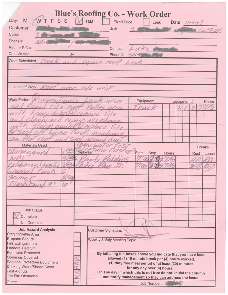 Slide of Blue's Roofing Co.