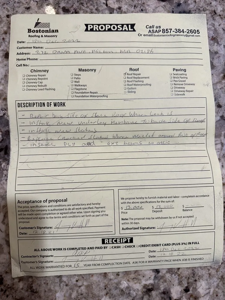 Slide of Bostonian Roofing & Masonry