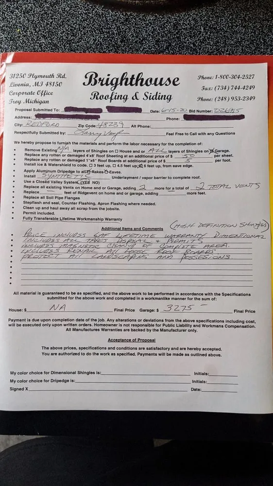 Slide of Brighthouse Roofing and Siding