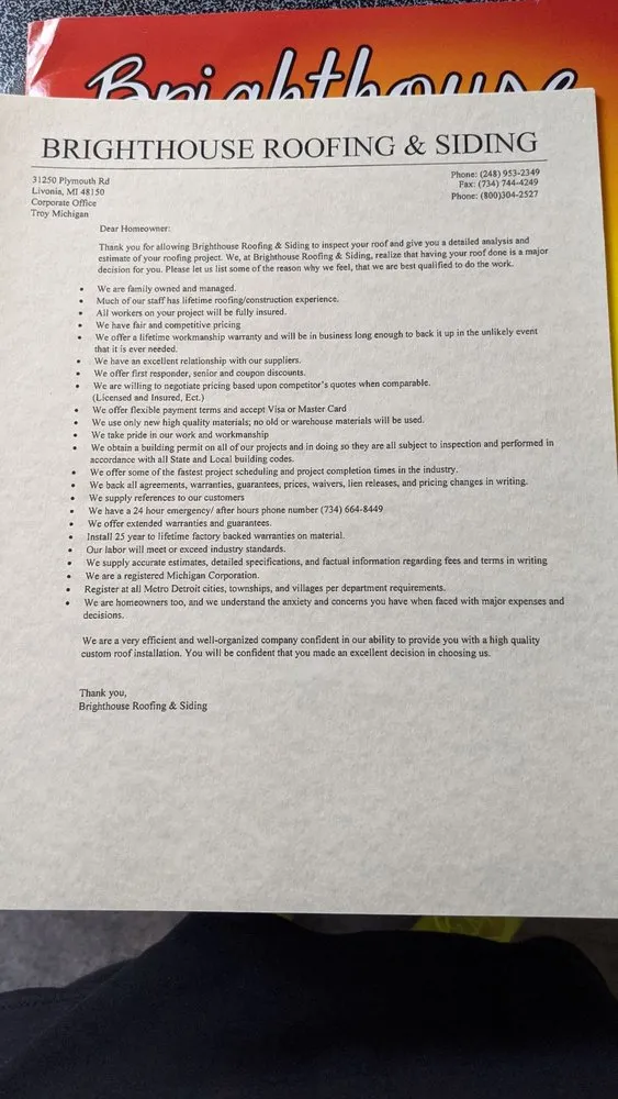 Slide of Brighthouse Roofing and Siding