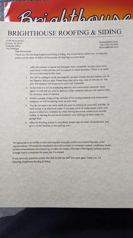 Slide of Brighthouse Roofing and Siding