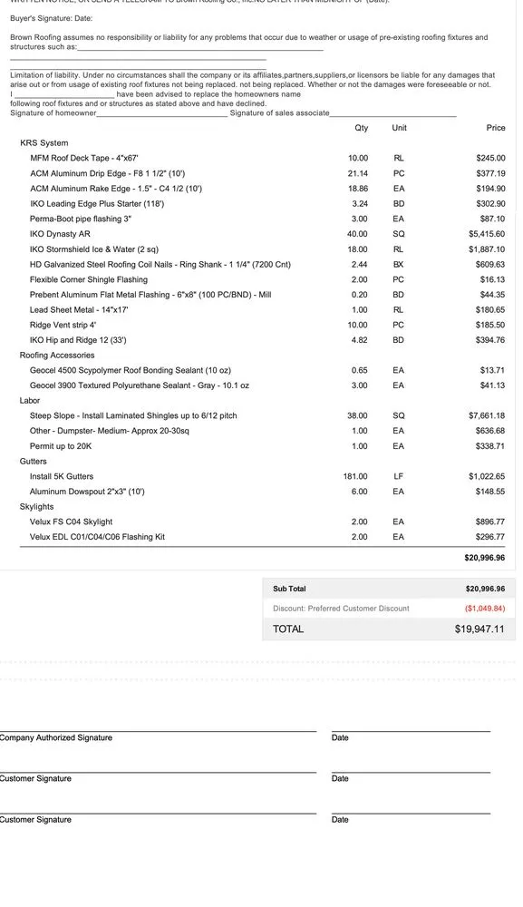 Slide of Brown Roofing Company