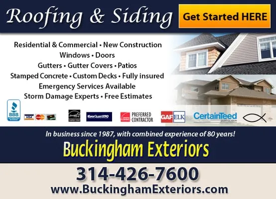 Buckingham Exteriors, Roofing & Siding Logo