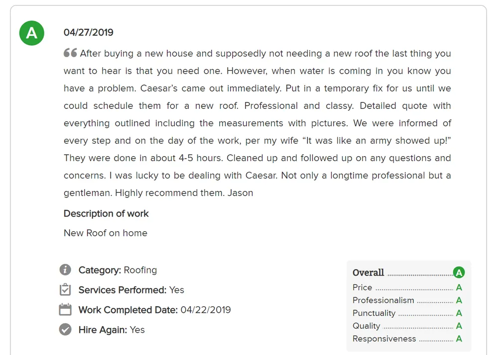 Slide of Caesar's Roofing