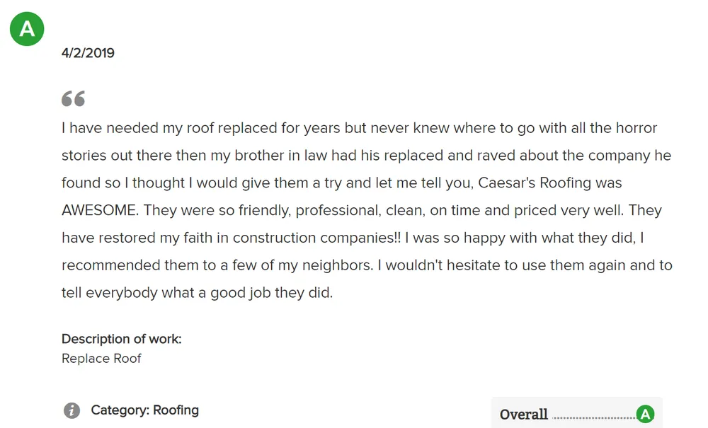 Slide of Caesar's Roofing