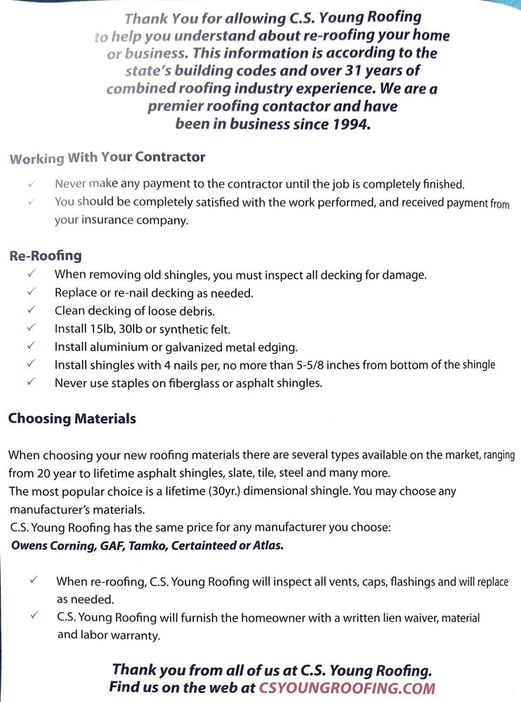 Slide of C.S. Young Roofing & Construction