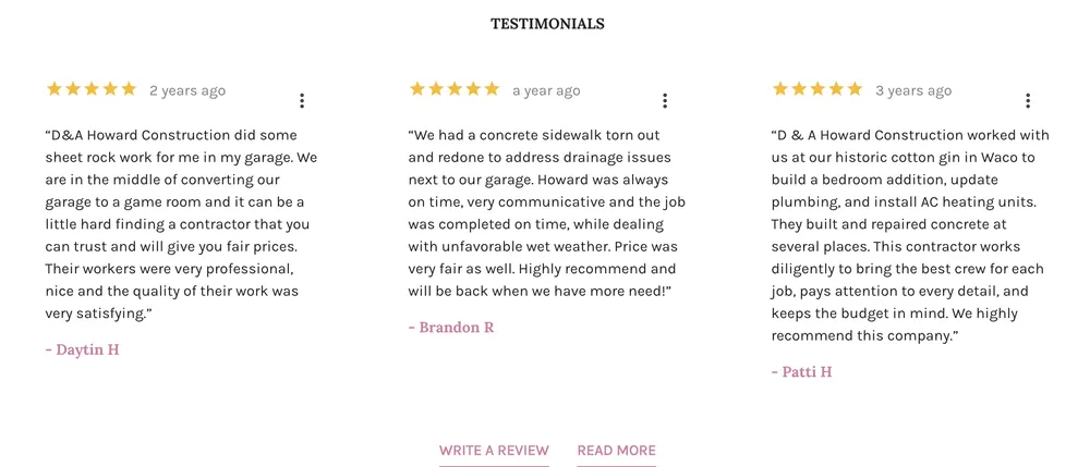 Slide of D and A Howard Construction