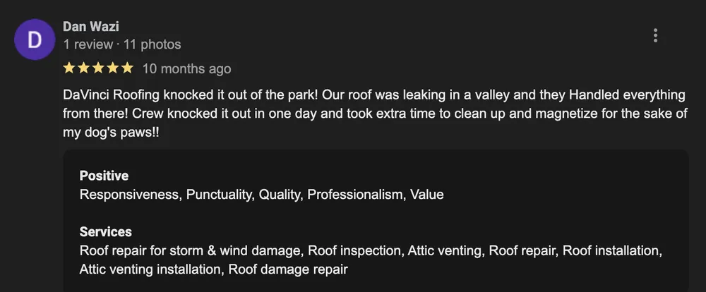 Slide of DaVinci Partners Roofing Systems