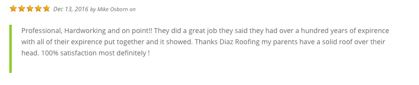 Slide of Diaz Roofing