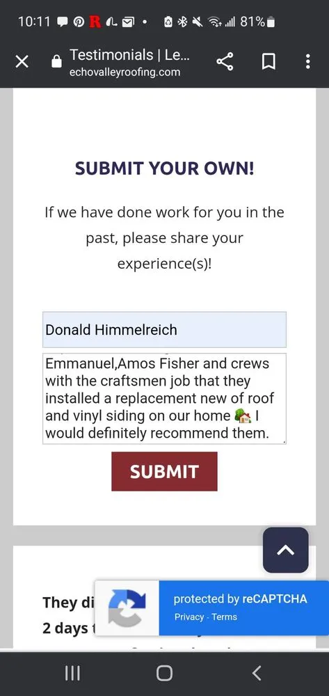 Slide of Echo Valley Roofing