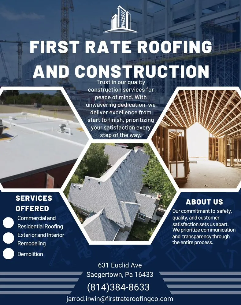 Expert storm damage roof repair in Saegertown, PA by First Rate roofing and construction