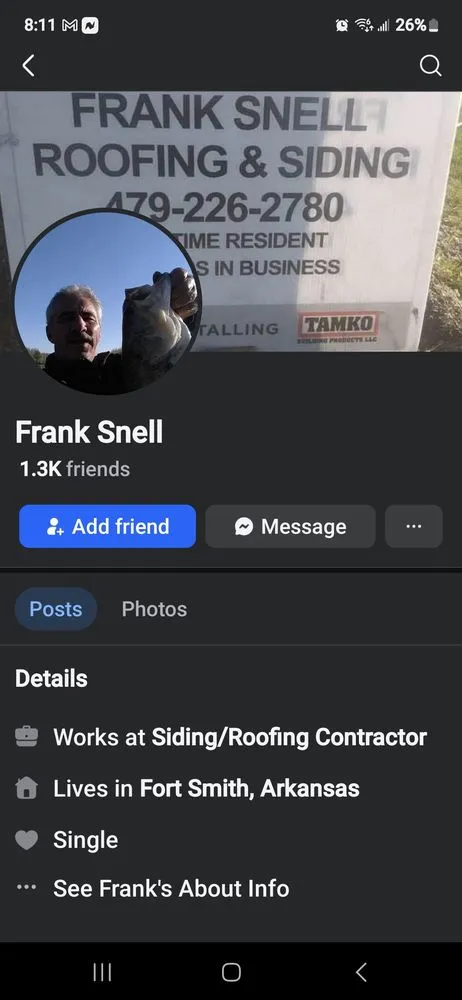 Slide of Frankie Snell Roofing and siding