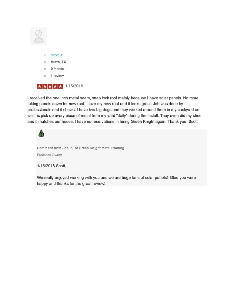 Slide of Green Knight Metal Roofing