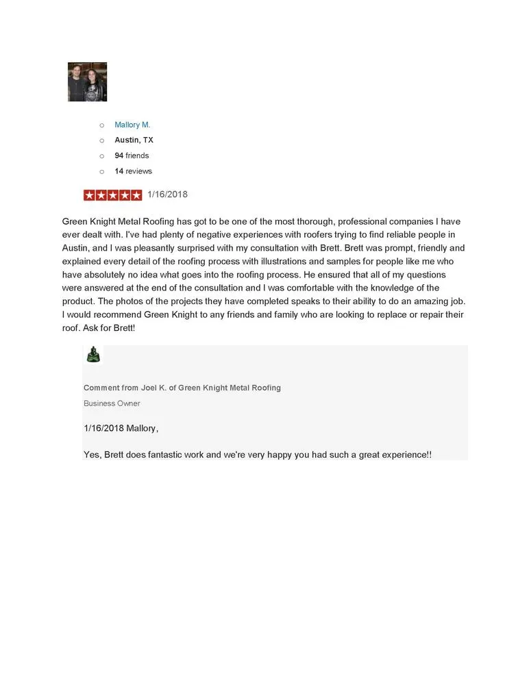 Slide of Green Knight Metal Roofing