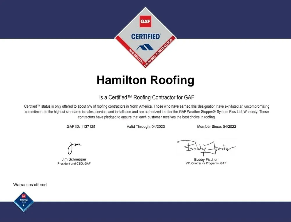 Slide of Hamilton Roofing