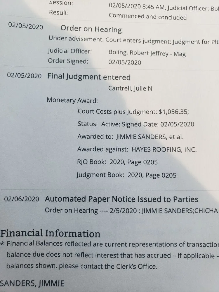 Slide of Hayes Roofing