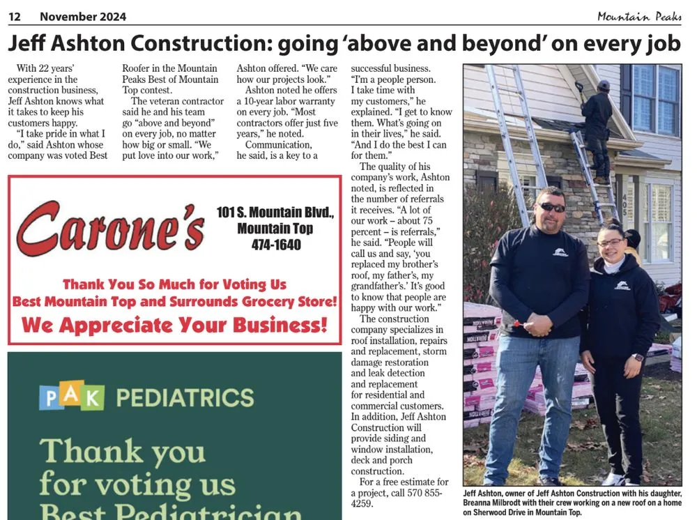 Licensed metal roofing installation in Wilkes-Barre, PA by Jeff Ashton Construction