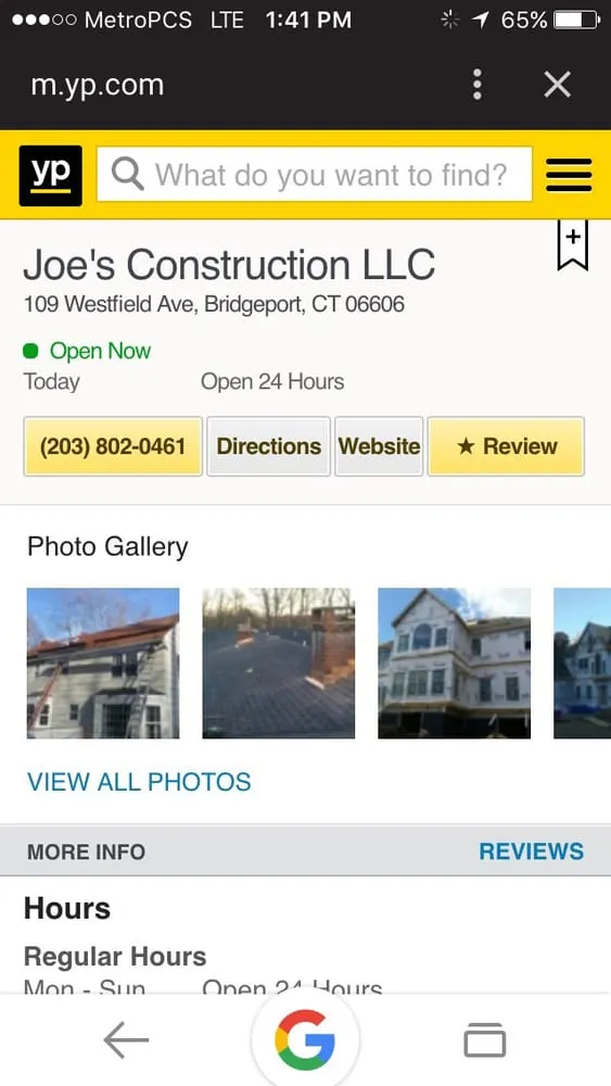 Slide of Joe's Const