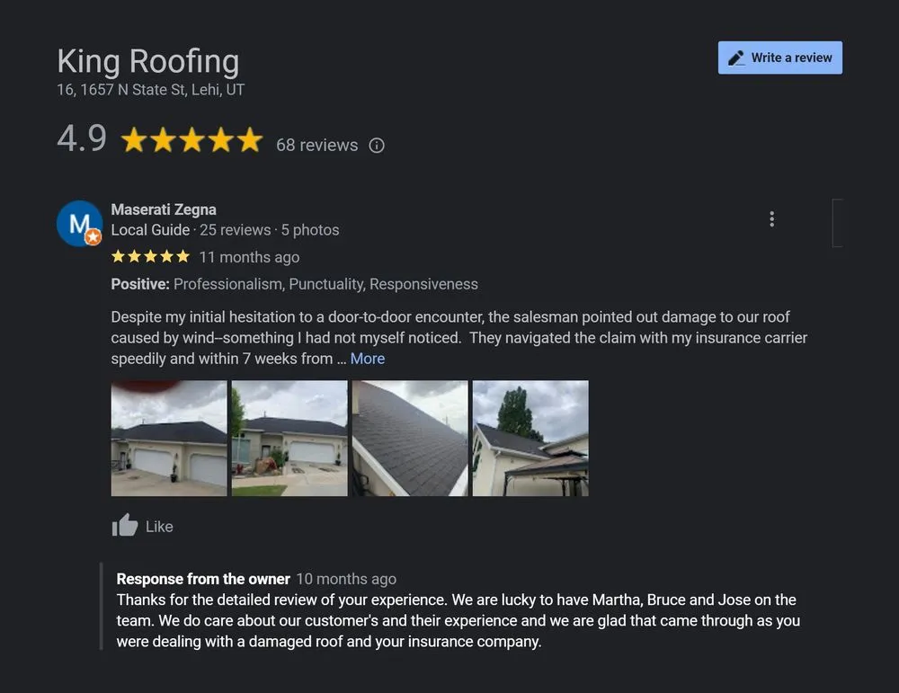 Slide of King Roofing