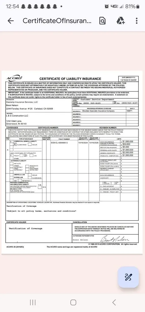 Slide of L & G Construction