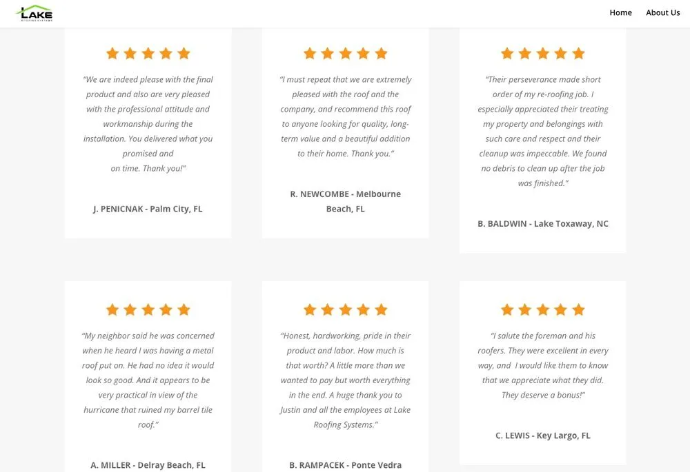 Slide of Lake Roofing Systems