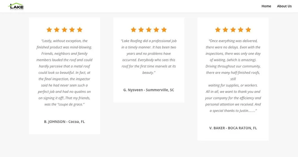 Slide of Lake Roofing Systems