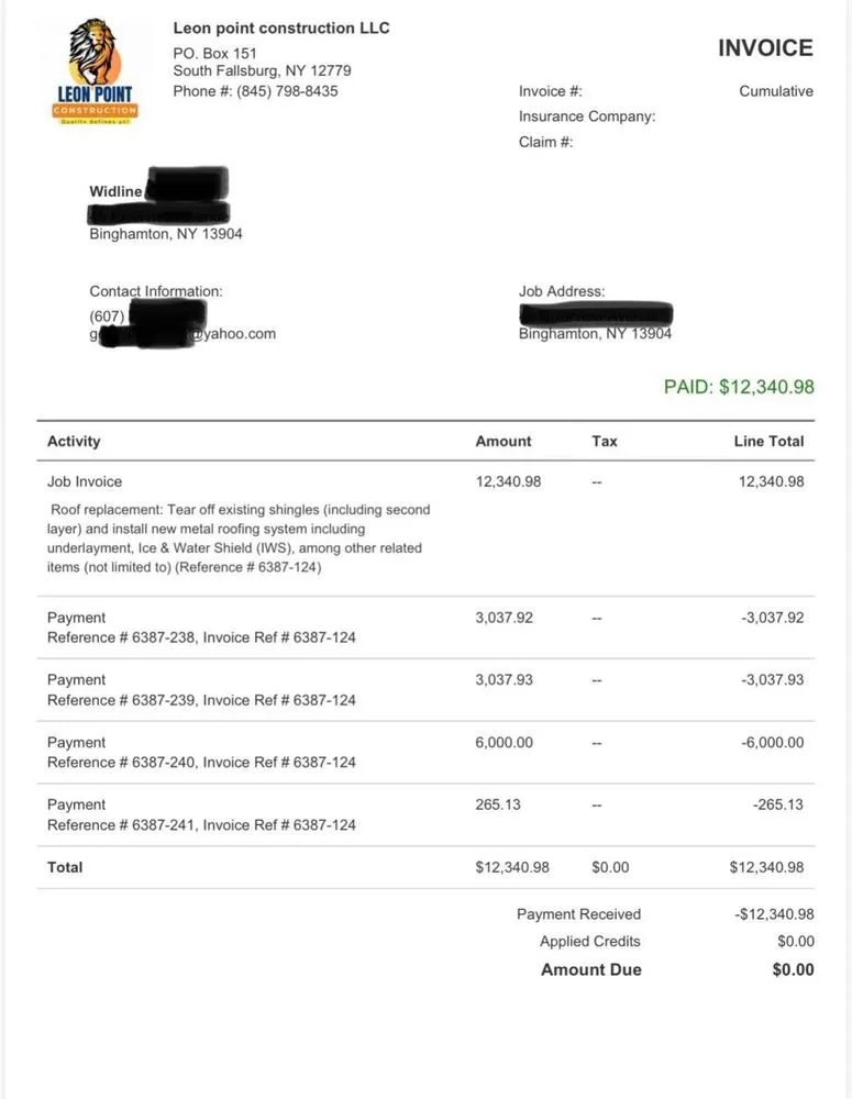 Slide of Leon Point Construction