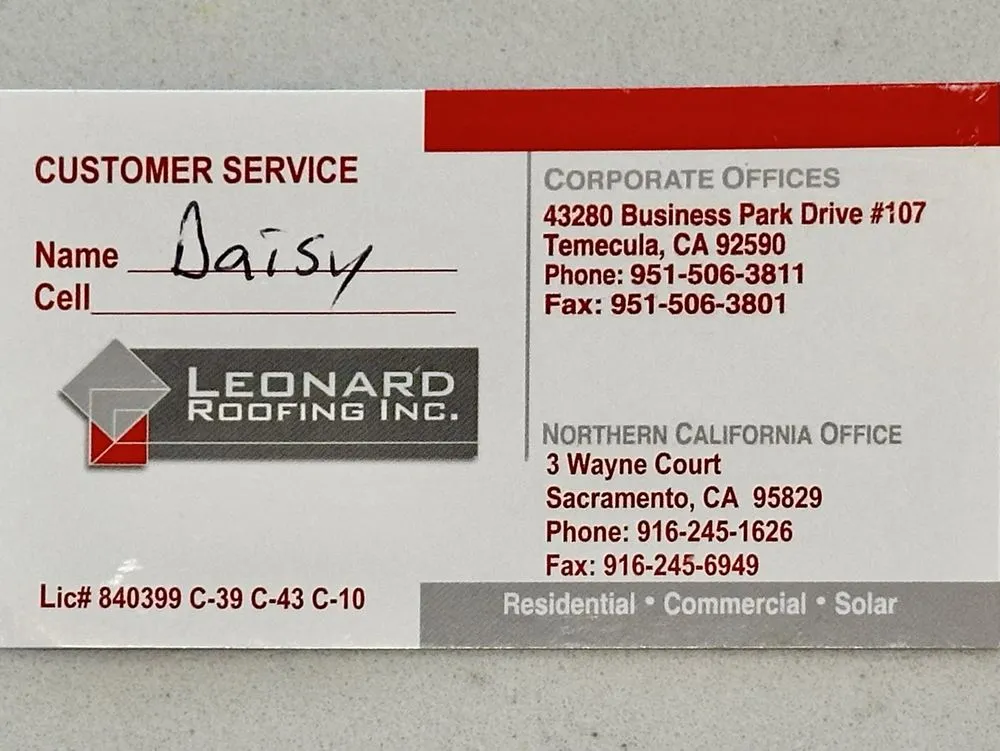 Slide of Leonard Roofing Inc.