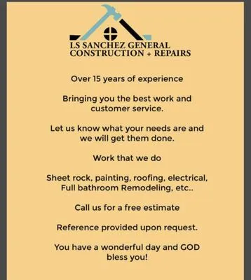 LS Sanchez General Construction Plus Repair Logo