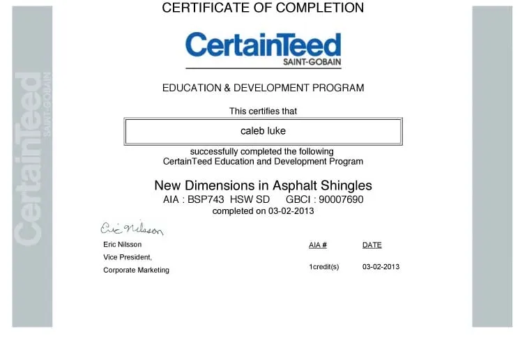 Slide of Luke Roofing