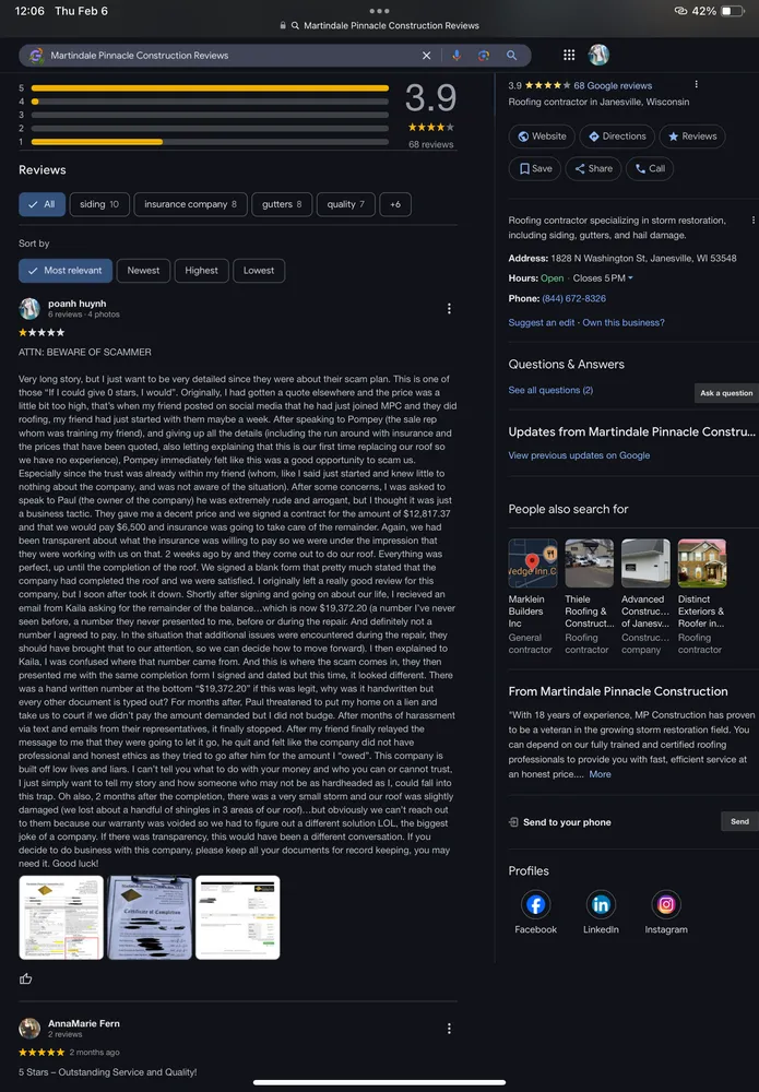 Slide of Martindale Pinnacle Construction