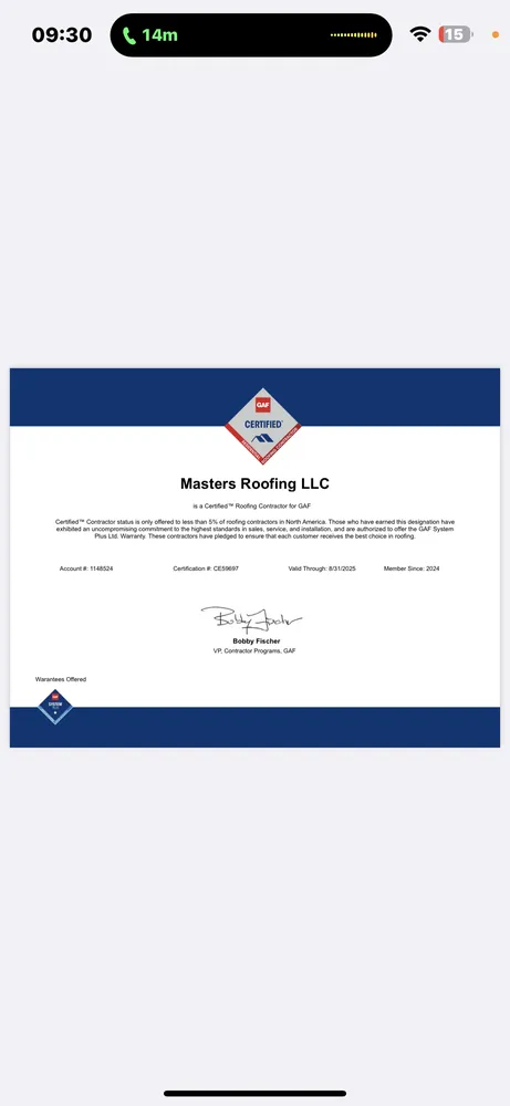 Slide of Masters Roofing