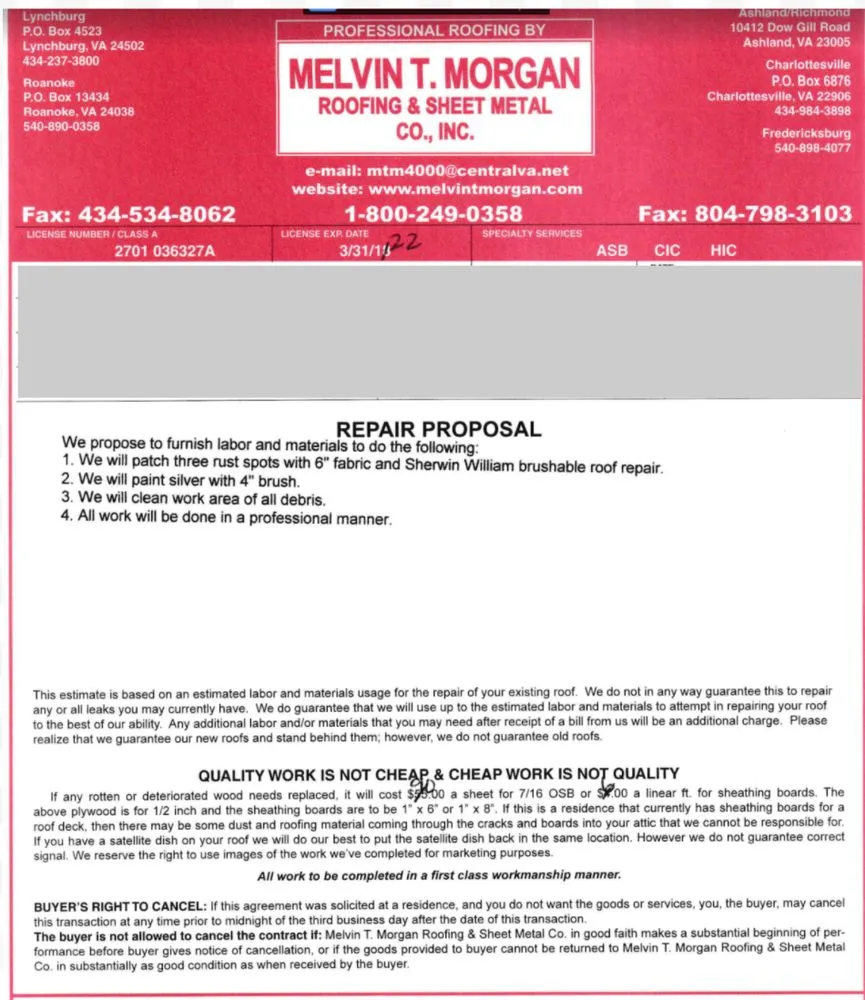 Slide of Melvin T Morgan Roofing