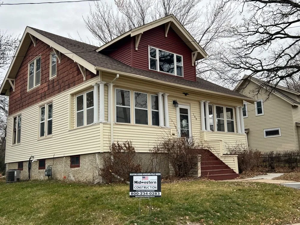 Licensed roof leak repair after storm damage in Good Thunder, MN by Midwestern Construction