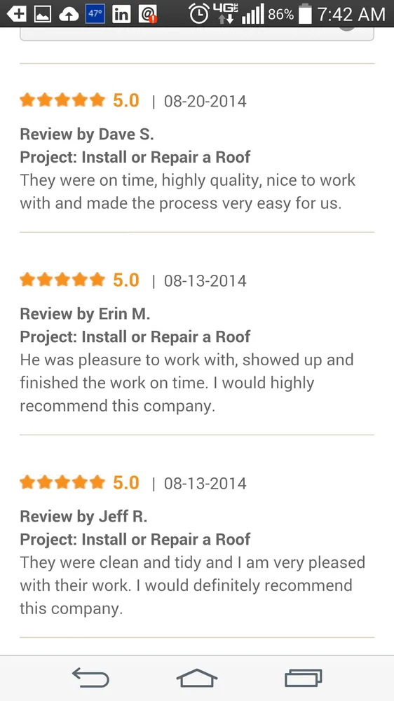 Slide of Milford Roofing