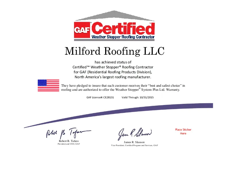 Slide of Milford Roofing