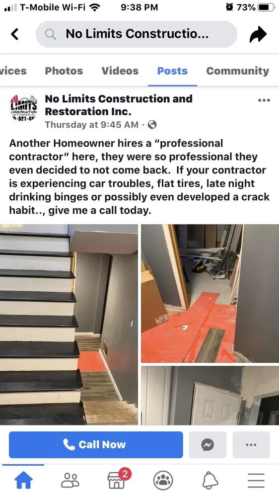 Slide of No Limits Construction and Restoration