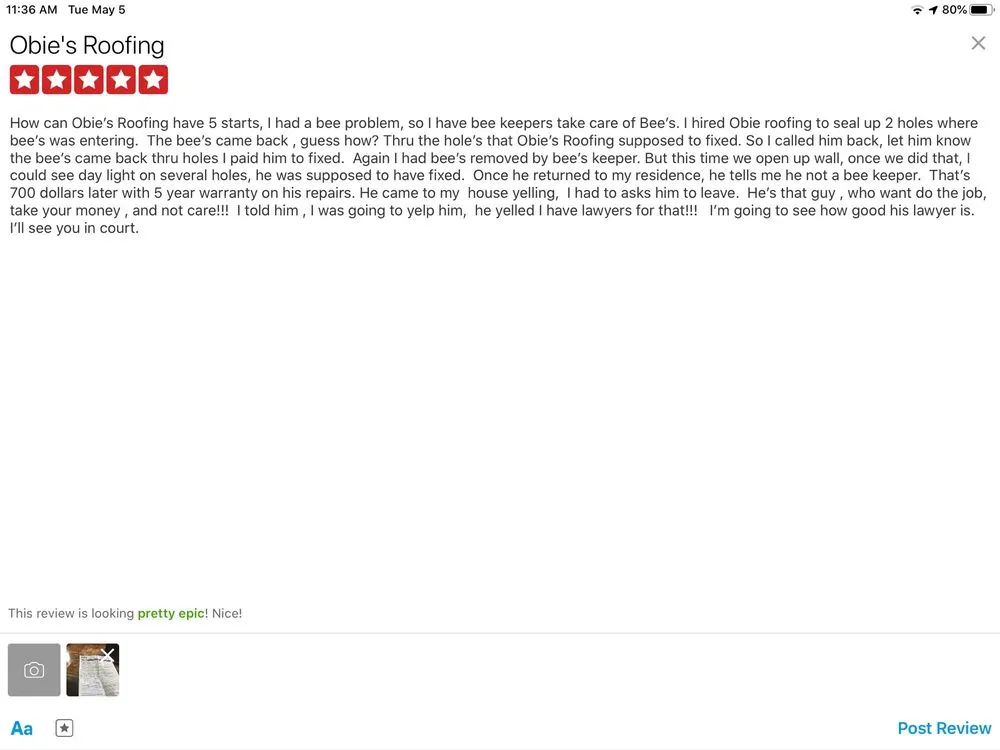 Slide of Obie's Roofing