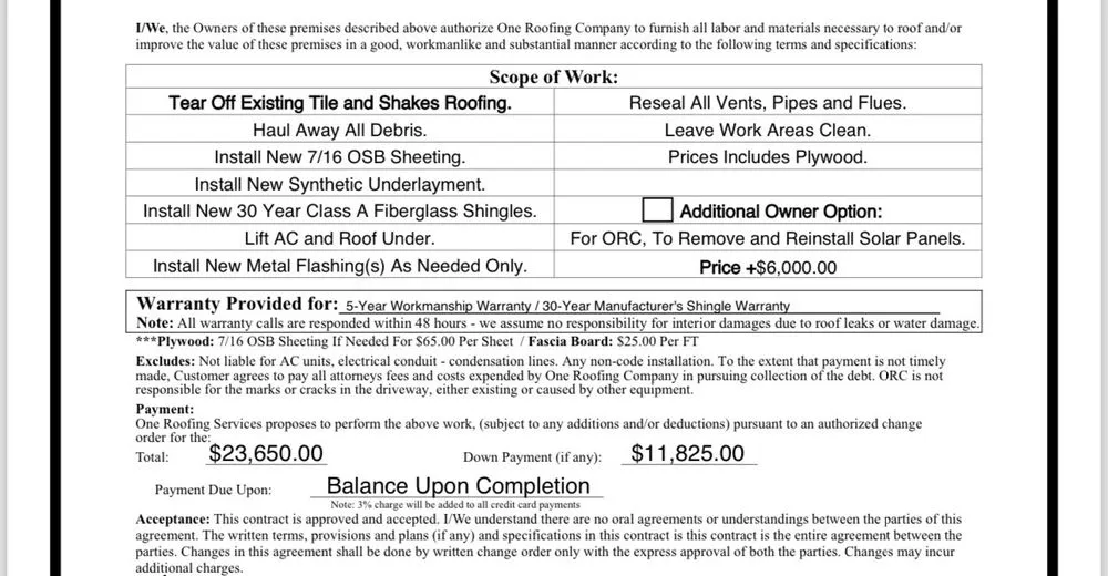 Slide of One Roofing Company