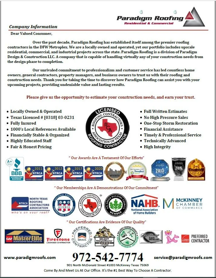 Slide of Paradigm Roofing