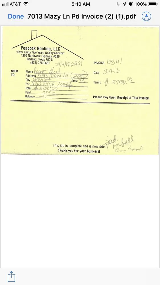 Slide of Peacock Roofing